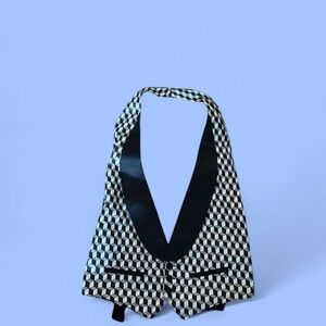 Black & White Geometric Patterned Shawl-Collar Vest